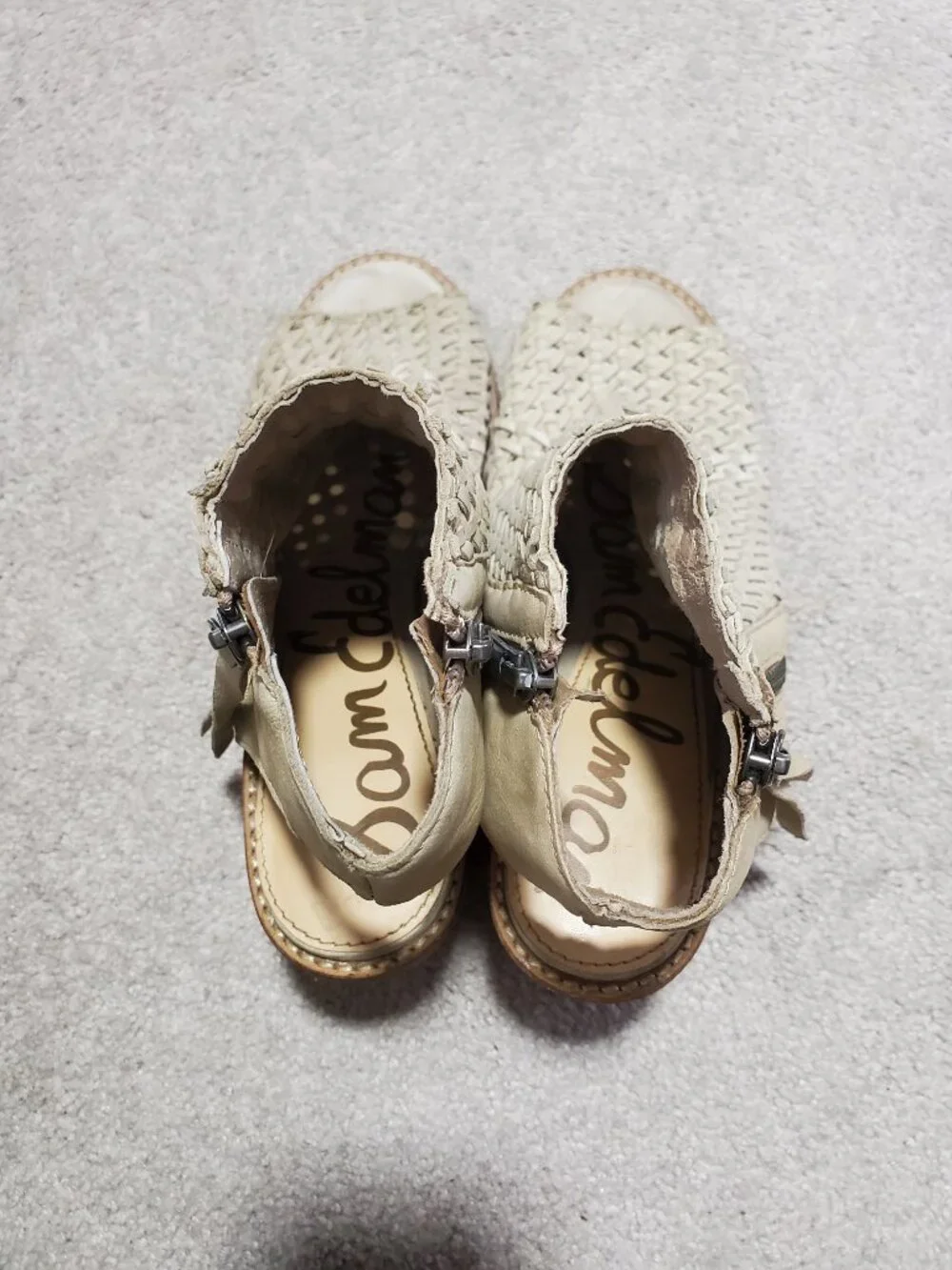 SAM EDELMAN Cooper Woven Leather Sandals Shooties Peep Toe Heels Cream Women's 8 - Picture 9 of 14